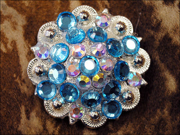 Hilason Turquoise Ab Crystal 1-1/4In Berry Concho Rhinestone Saddle Tack